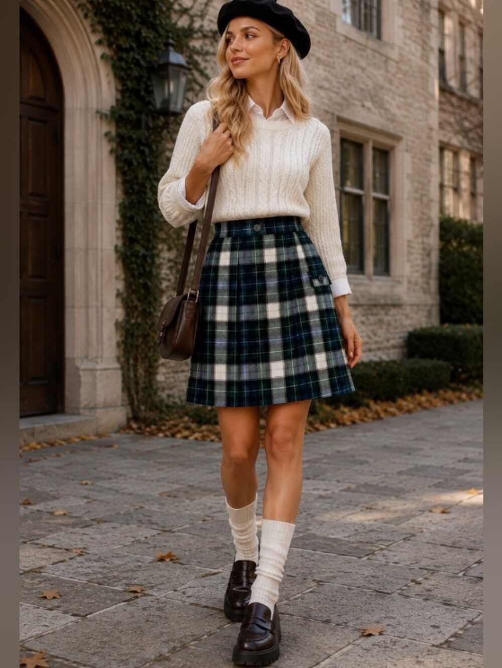 Flynn & O'Hara Tartan Plaid School Uniform Skirt Pleated  Large Green Blue USA